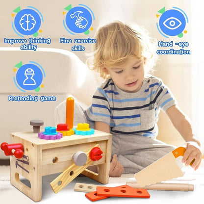 Wooden Toy Toolbox for Kids Creative Play