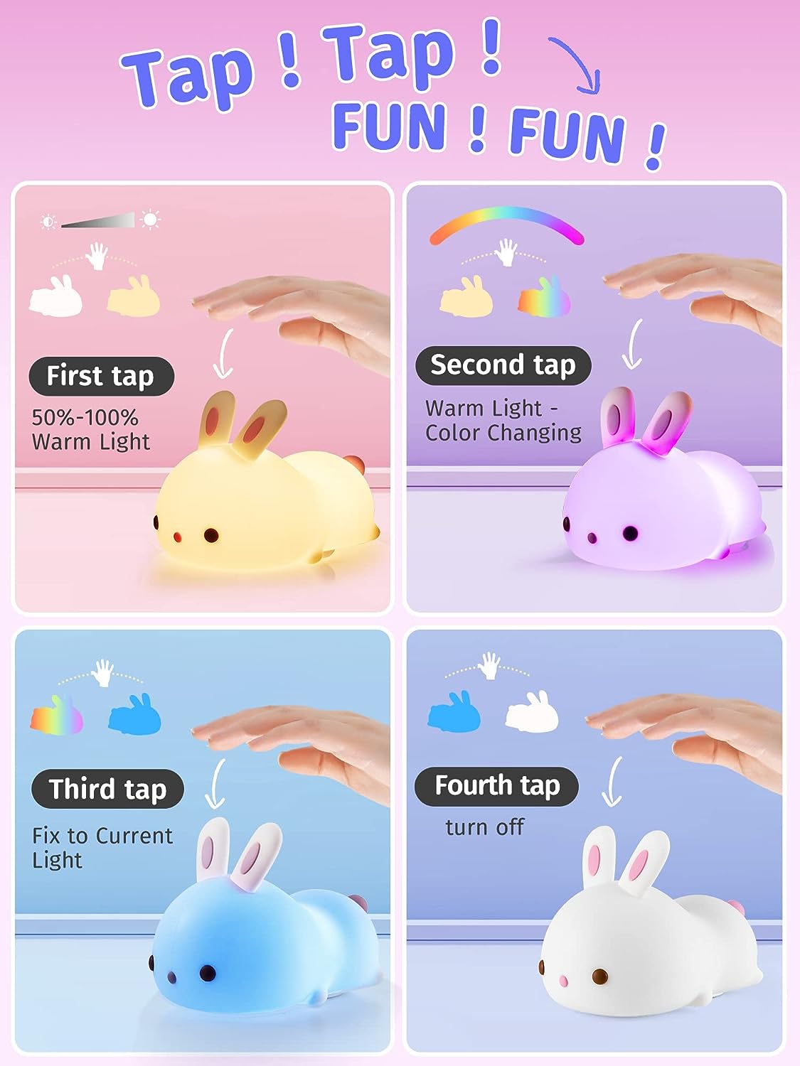 Cute Bunny Nursery Night Light with Colorful LED