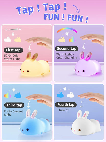 Cute Bunny Nursery Night Light with Colorful LED