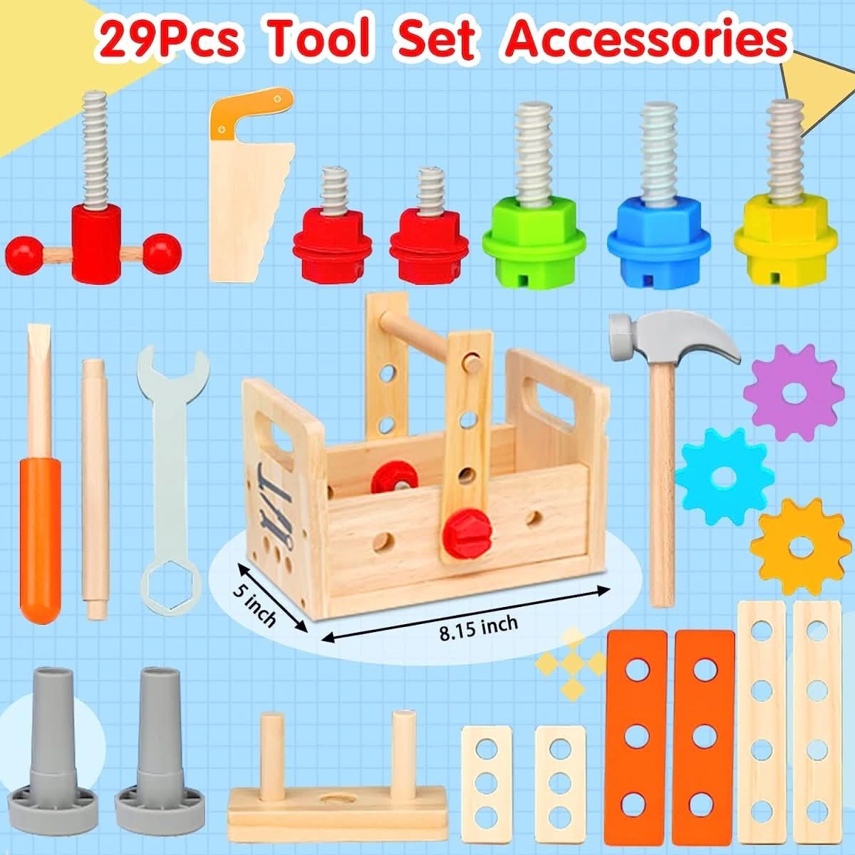 Wooden Toy Toolbox for Kids Creative Play
