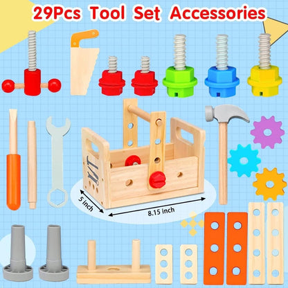 Wooden Toy Toolbox for Kids Creative Play