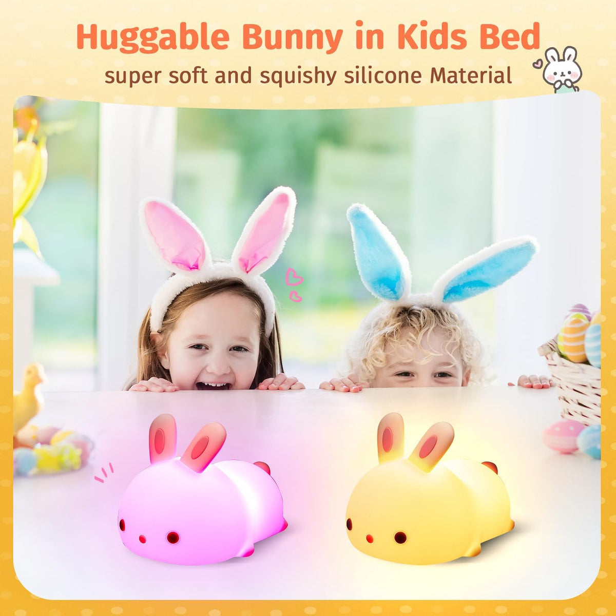 Cute Bunny Nursery Night Light with Colorful LED