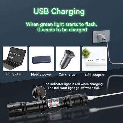 Bright Rechargeable LED Green Flashlight Torch