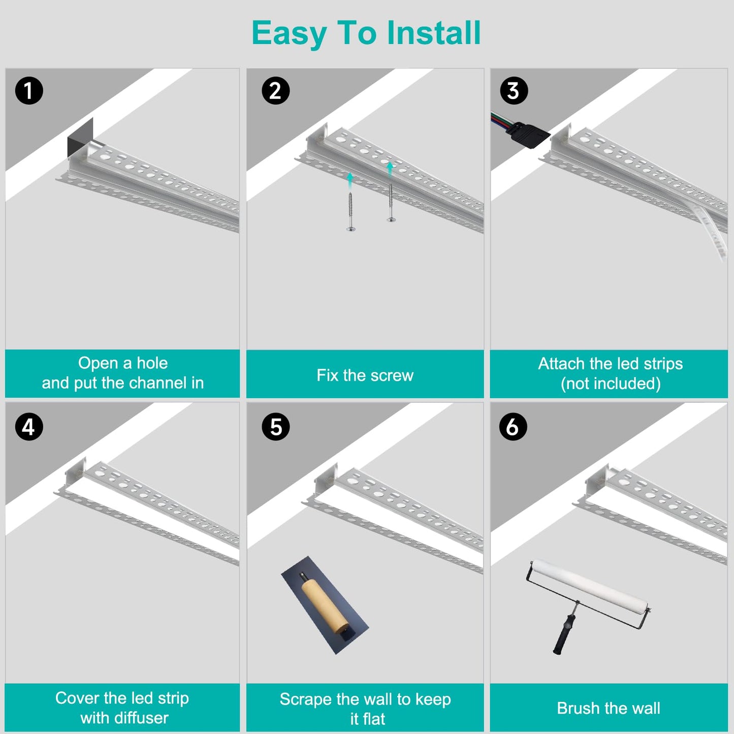 Bright White LED Strip Lighting Kit - 10 Piece Set