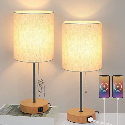 Compact USB Bedside Table Lamps Set of 2