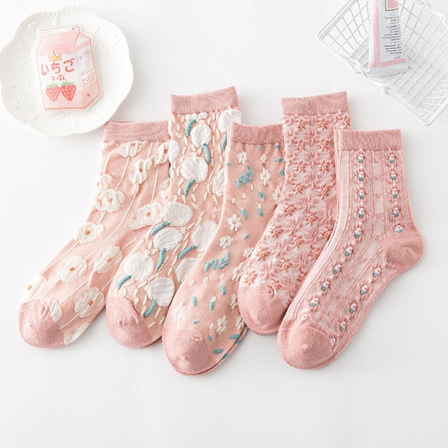 Classic Floral Pattern Ankle Socks 5 Pack - Cofik