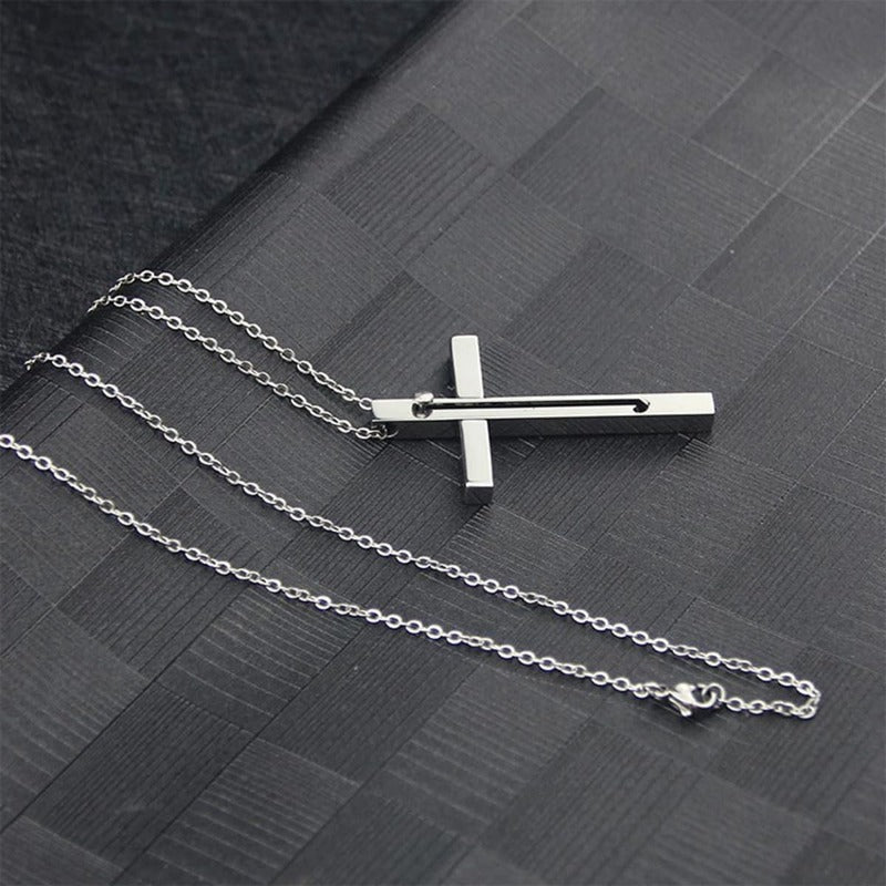 Compact Stainless Steel Cross Toothpick Necklace