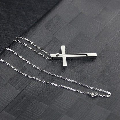 Compact Stainless Steel Cross Toothpick Necklace