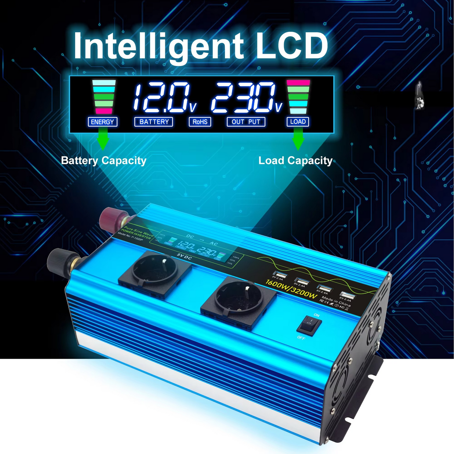 4000W Pure Sine Wave Inverter 12V/24V to 110V/220V Converter