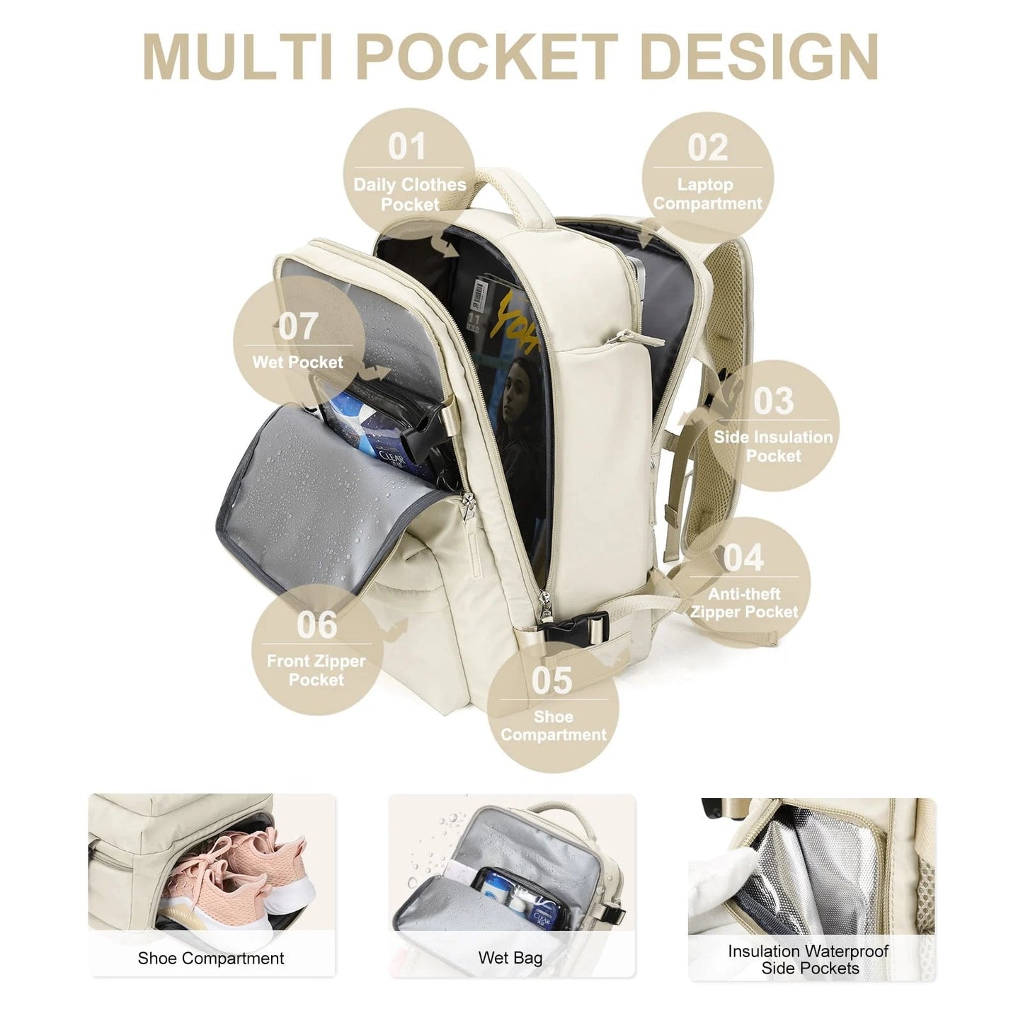 Waterproof Women's Hiking Backpack 35L with USB Port