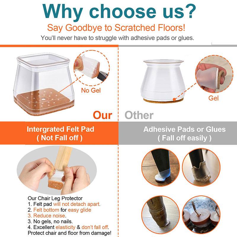 Clear Floor Protector Chair Leg Covers with Felt Bottoms