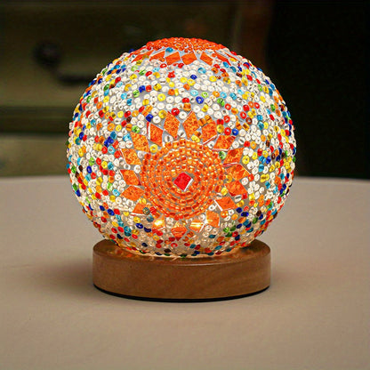 Colorful Glass Globe Table Lamp with Wood Base