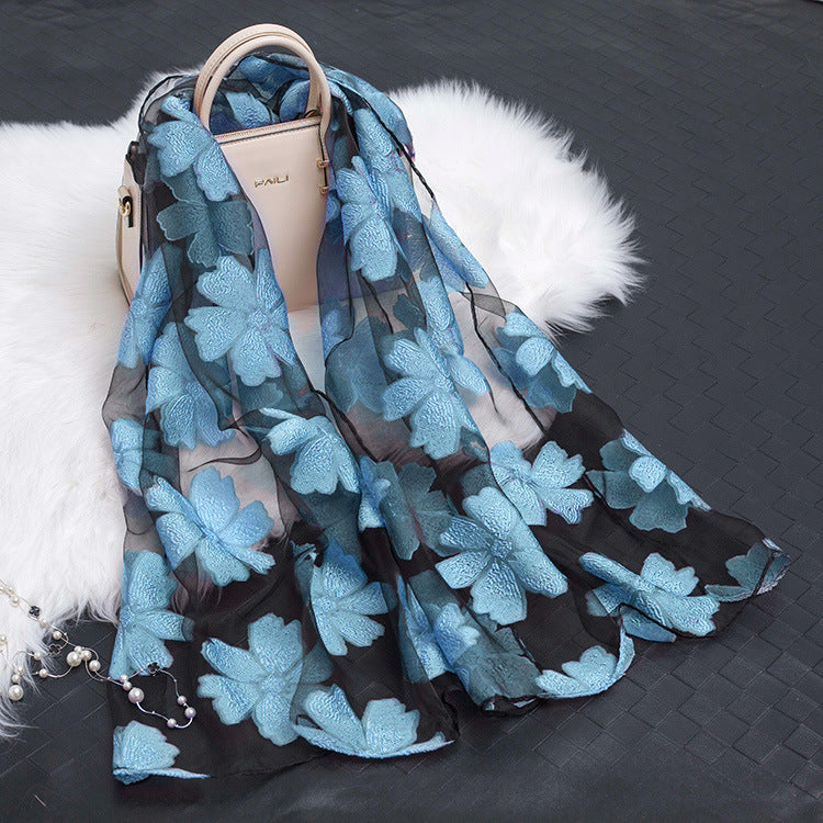Luxury Silk Scarf with Floral Pattern