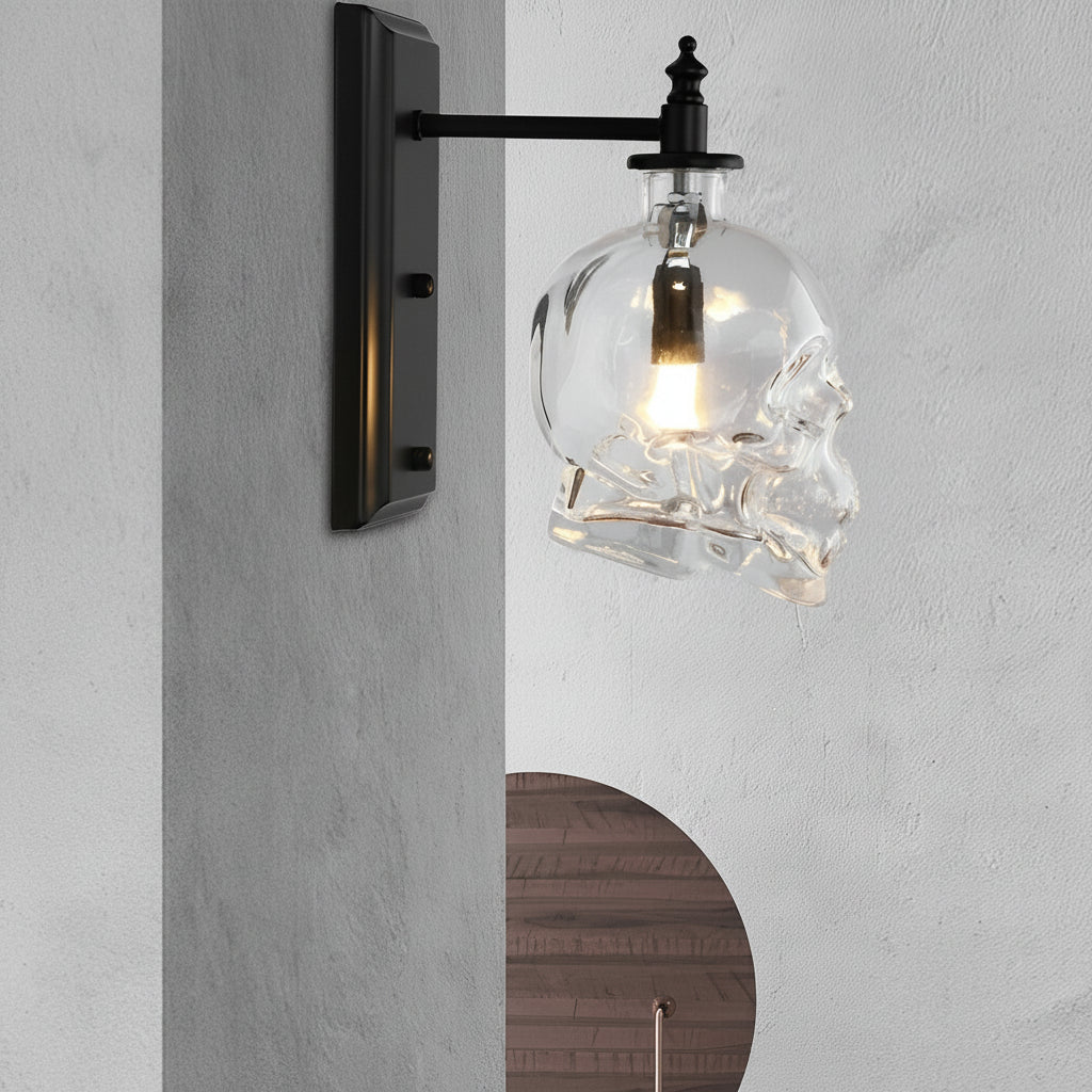 Edgy Metal Skull Wall Light - Dark Iron Decor Lamp