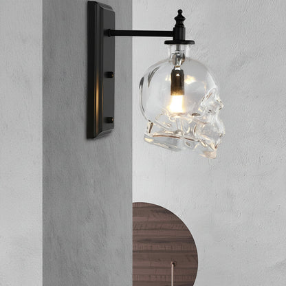 Edgy Metal Skull Wall Light - Dark Iron Decor Lamp