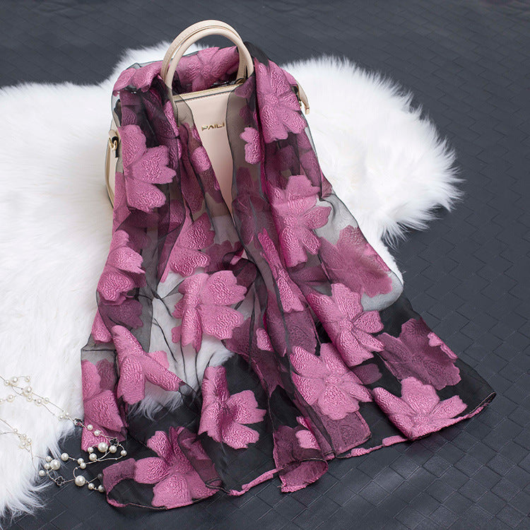 Luxury Silk Scarf with Floral Pattern