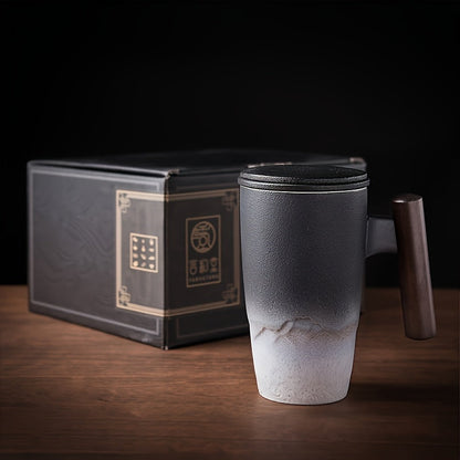 Vintage Tea Infuser Mug with Wooden Grip