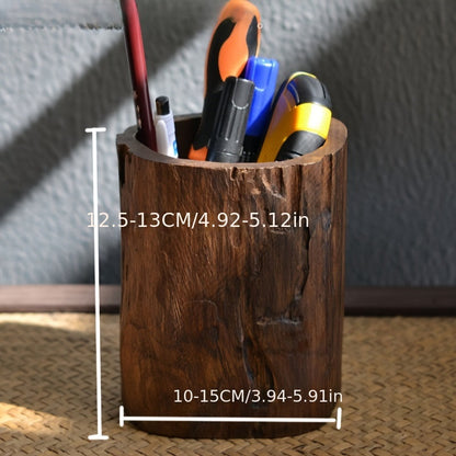 Rustic Wooden Desk Pen Holder - Natural Wooden Finish