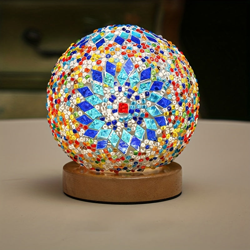 Colorful Glass Globe Table Lamp with Wood Base