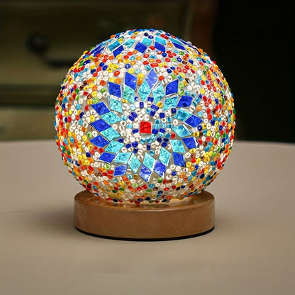Colorful Glass Globe Table Lamp with Wood Base