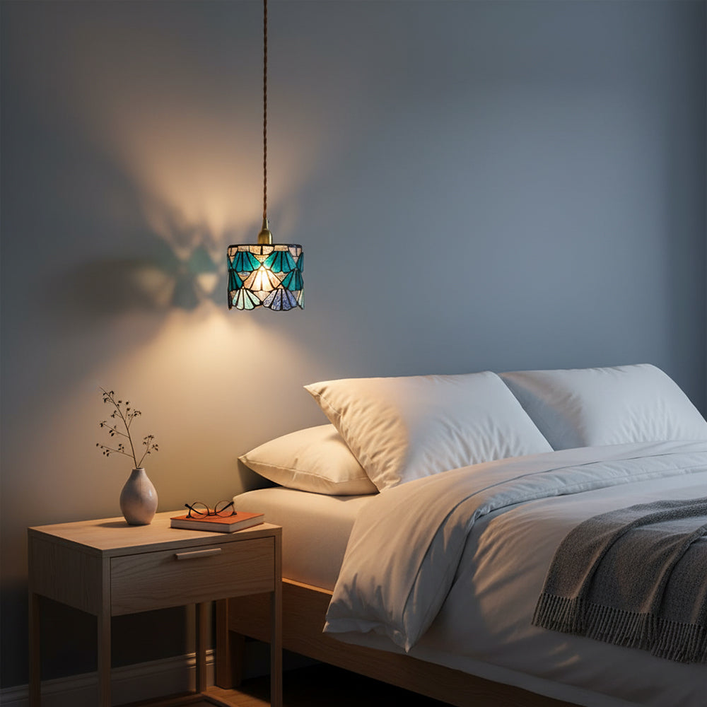 Beautiful Glass Pendant Light Blue Pink Brass Ceiling Lamp