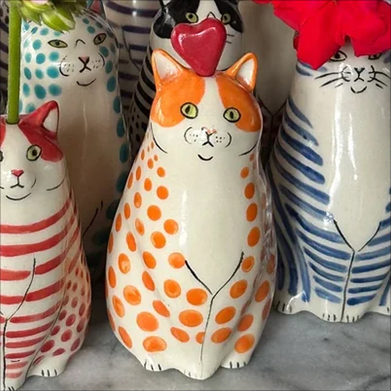 Polka Dot Kitty Ceramic Vase