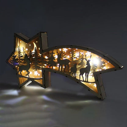 Warm LED Wooden Xmas Star Lamp