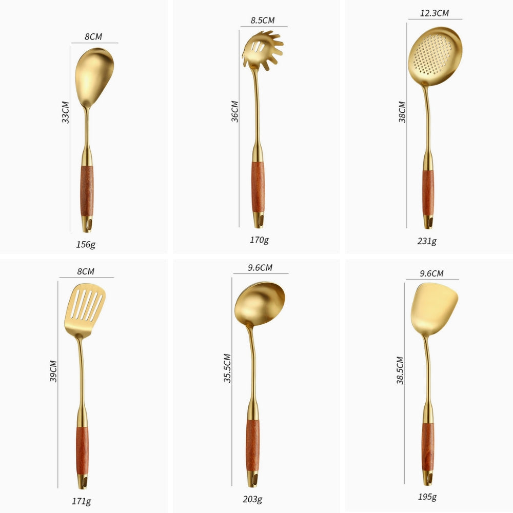 Premium Golden Cooking Utensil 6 Piece Set
