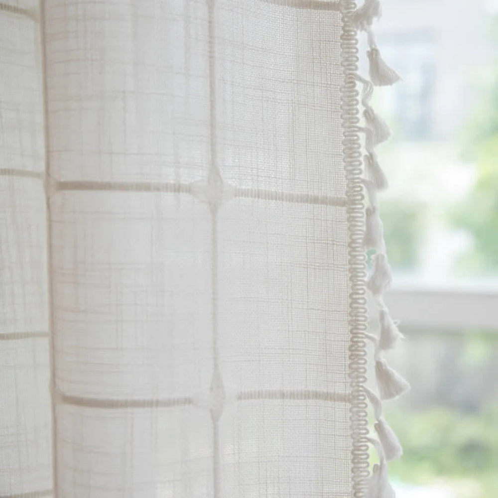 Colorful Checkered Shower Curtain with Tassels Waterproof Bathroom