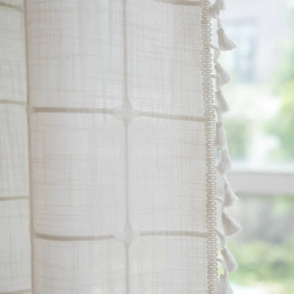 Colorful Checkered Shower Curtain with Tassels Waterproof Bathroom