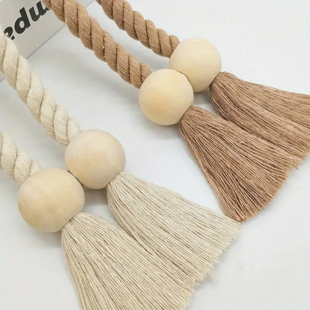 Natural Wooden Tassel Curtain Holders (Pair)