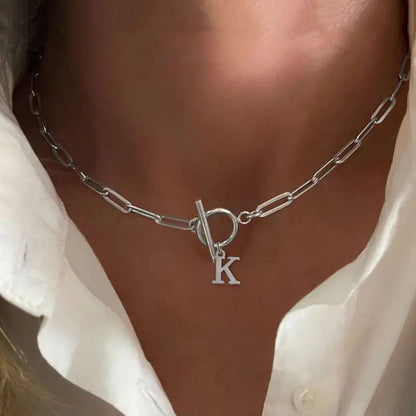 Simple Initial Circle Paperclip Lock Necklace