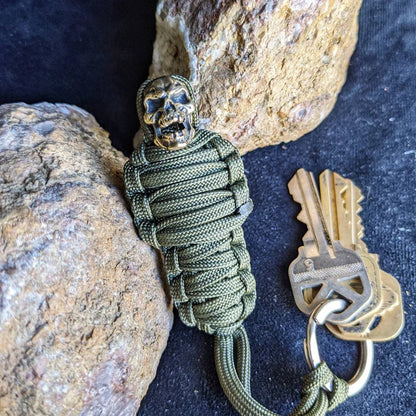 Tough Paracord Skull Keychain Brass Charm