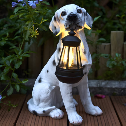 Solar Powered Outdoor Garden Lights with Dog Statue