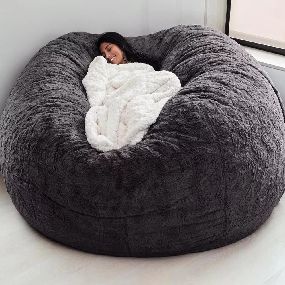 Plush 5ft Faux Fur Bean Bag Chair Cover - Soft Lounge Cushion - Cofik