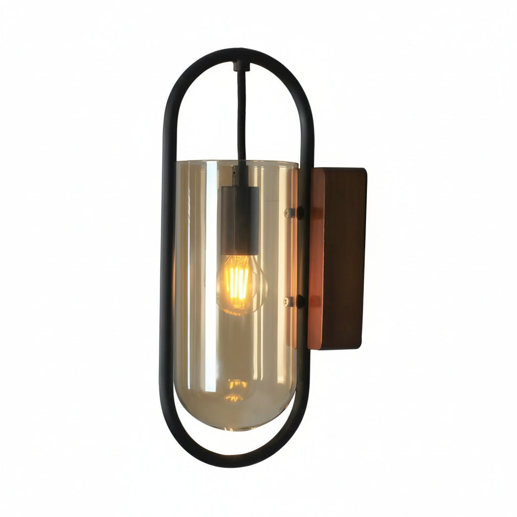 Vintage Wood LED Wall Lamp – Glass Shade