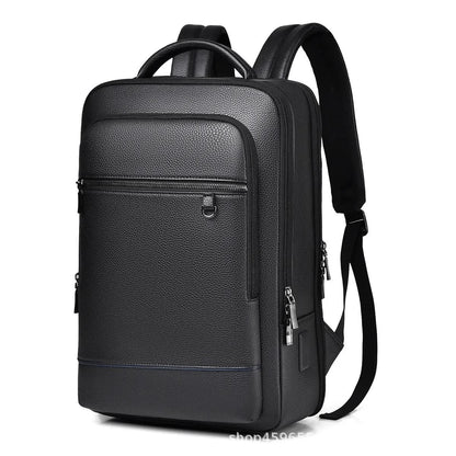 Stylish Leather Backpack with USB Port, 15.6 Inch, Black