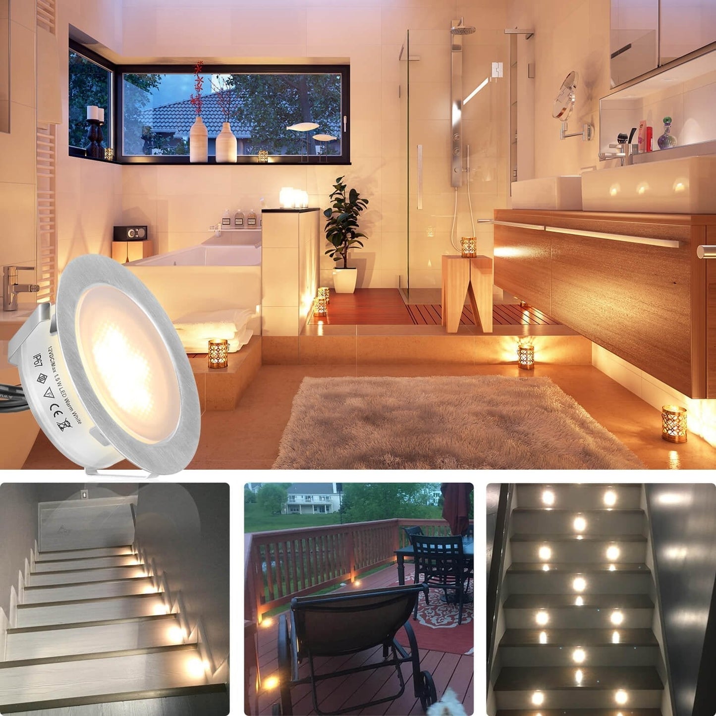 Outdoor Solar Deck Lights – Weatherproof – 6 Pack