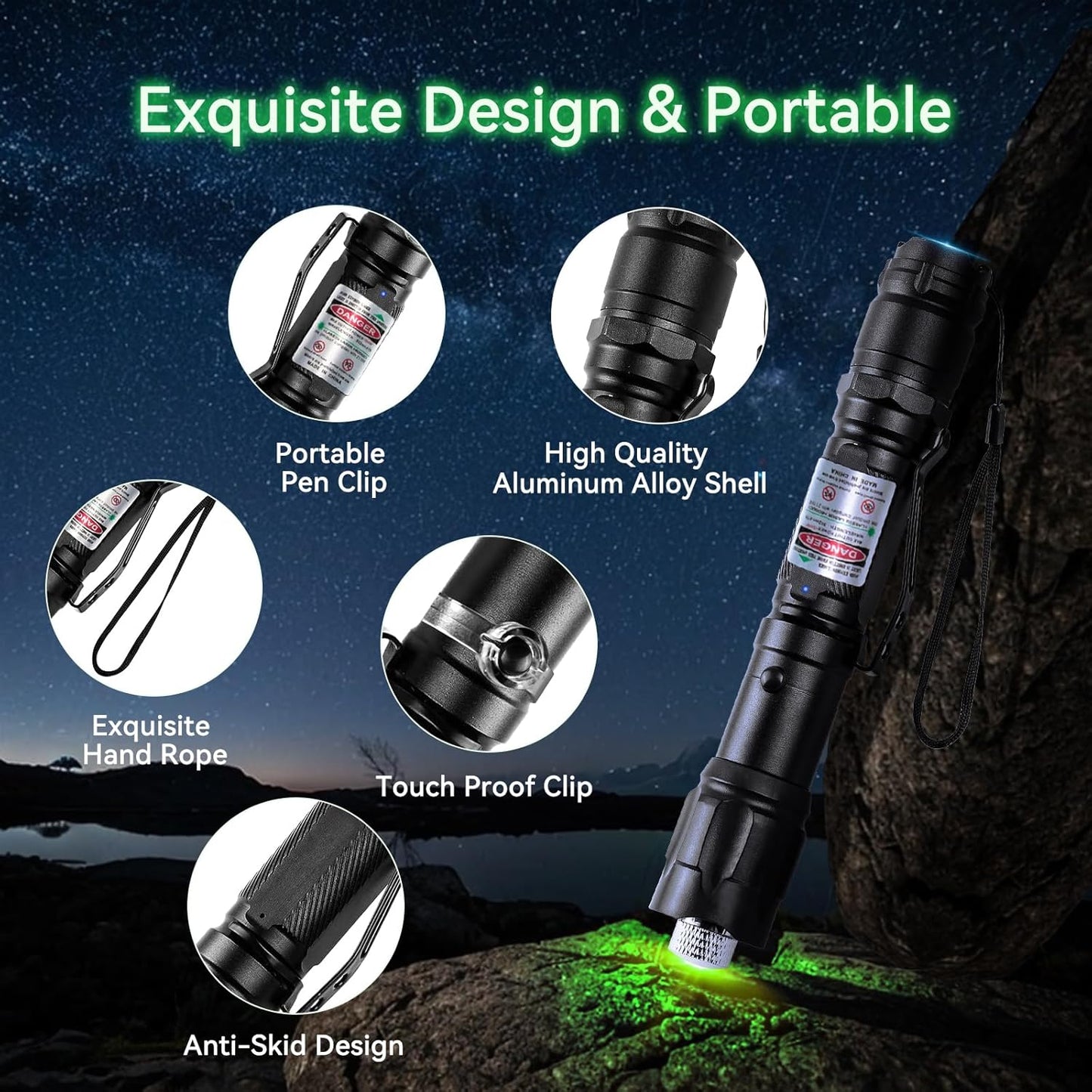 Bright Rechargeable LED Green Flashlight Torch