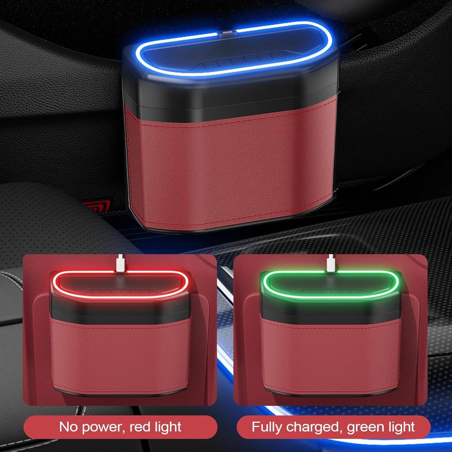Odor-Proof Car Waste Bin with LED Light