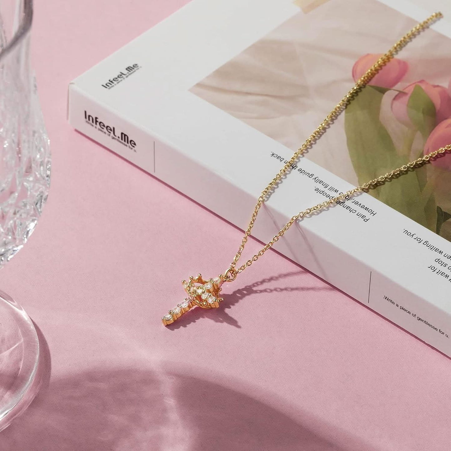 Luxurious 18K Gold CZ Cross Pendant Necklace
