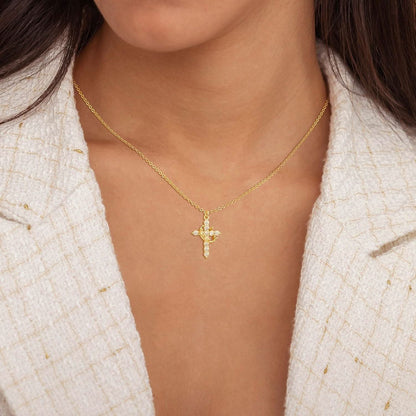 Luxurious 18K Gold CZ Cross Pendant Necklace