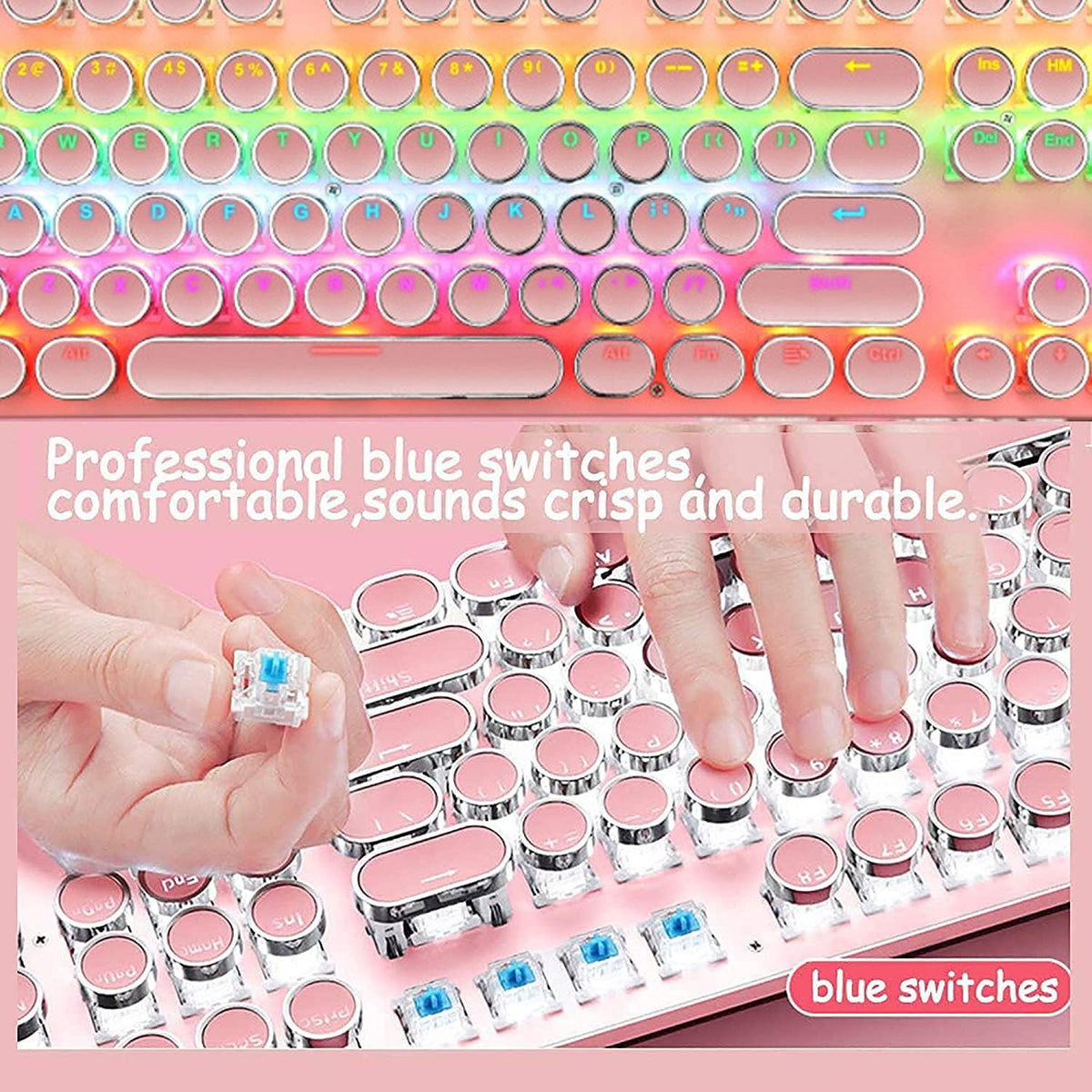 Pro Gamer Keyboard RGB LED Blue Mechanical Keys