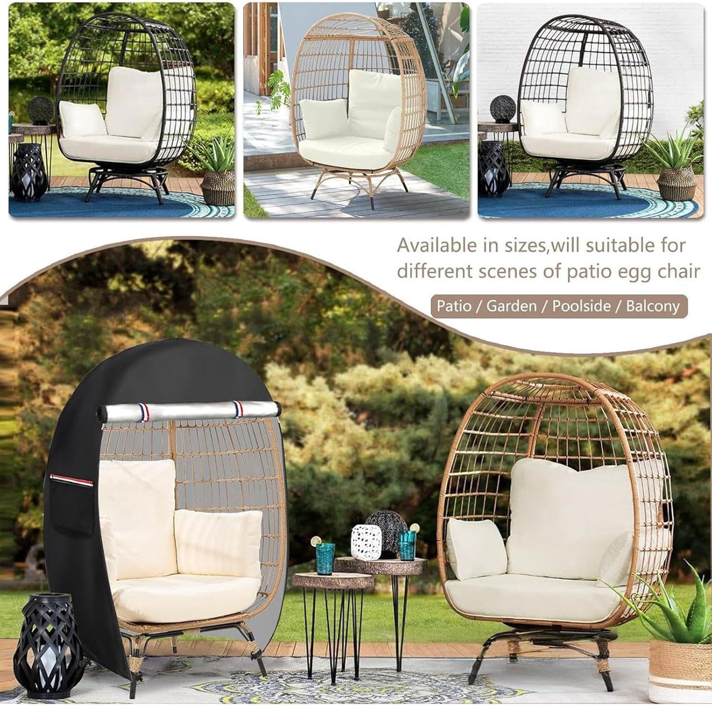 Waterproof Outdoor Chair Cover with Double Zipper