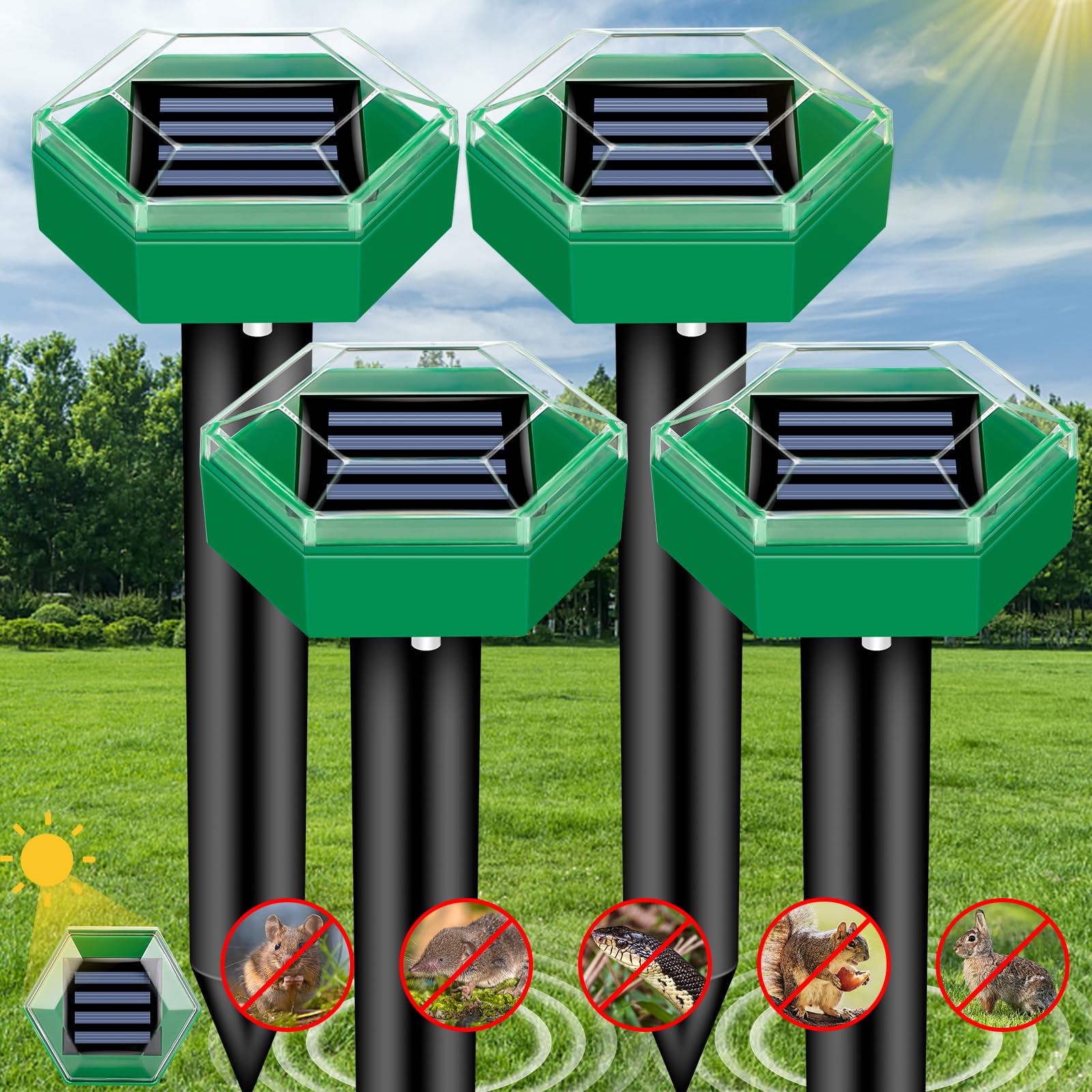 Outdoor Pest Control Ultrasonic Mole Repeller 4 Pack - Cofik