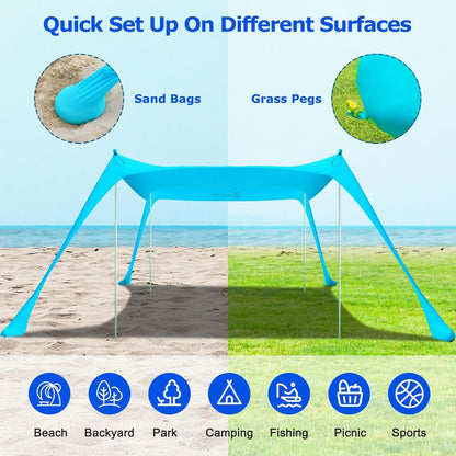 Portable Sun Shelter Beach Tent with Aluminum Frame