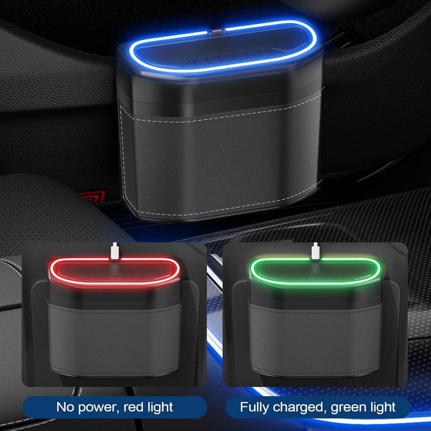 Odor-Proof Car Waste Bin with LED Light