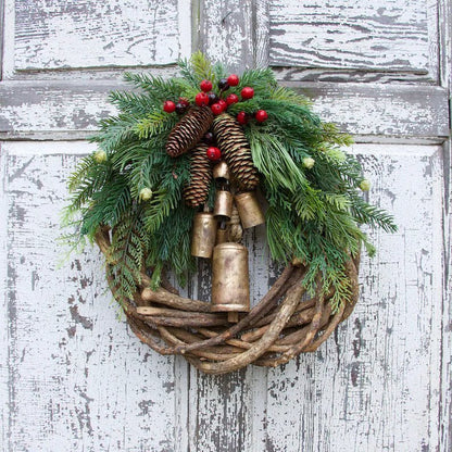 Rustic Christmas Wreath with Pinecones and Bells