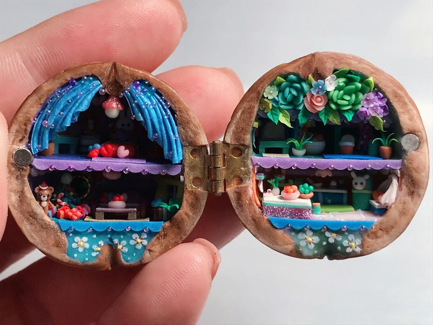 Small Wooden House Figurine with LED Light Detail