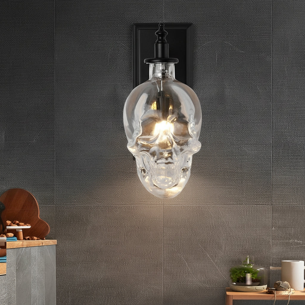 Edgy Metal Skull Wall Light - Dark Iron Decor Lamp